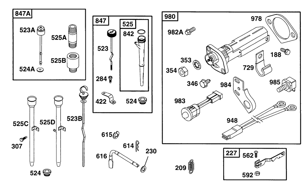 Oil Fill, Oil Gard Diagram and Parts List for 254422-0123-XX  Briggs and Stratton Engine